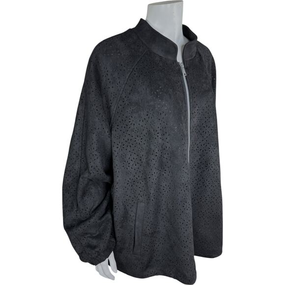 Dennis Basso Perforated Faux Suede Jacket Black X-Large NWOT Eyelet Lined - Picture 11 of 13